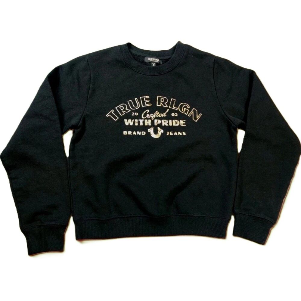 True Religion Women’s Black Graphic Crewneck Sweatshirt Small Petite Casual